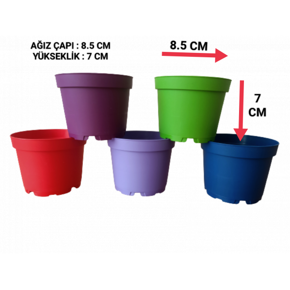 Tuğel Flowers 10 Adet Plastik 5 Renkli Çiçek Üretim Saksısı (8.5 CM.LİK) Alt Tabaksız - 3