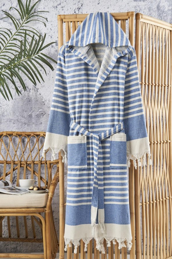 Semecca Peştamal Püskül Detaylı Kapüşonlu Unisex Bornoz - 4