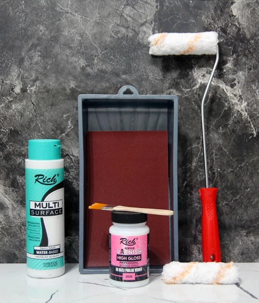 Rich Multi Surface Antik Beyaz 500cc Dolap Boyama Seti Mobilya Boyası Ahşap Boya Parlak Vernik 250 - 2