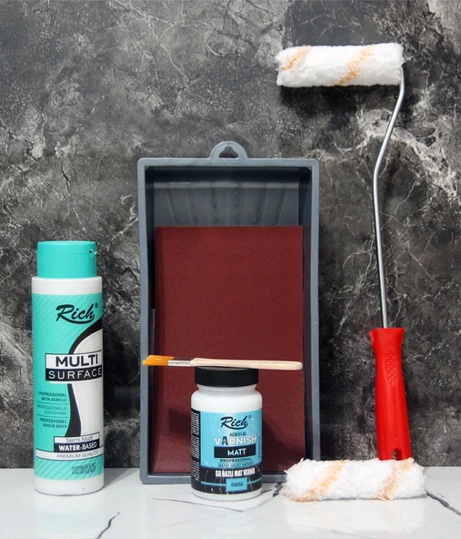Rich Multi Surface Antik Beyaz 500 cc Dolap Boyama Seti Mobilya Boyası Ahşap Boya Mat Vernik 250cc - 2