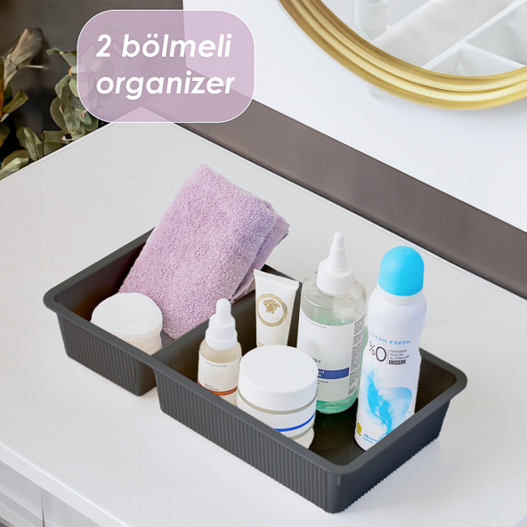 Porsima WH-72 Antrasit 2 Bölmeli Düzenleyici Çekmece Dolap İçin Çok Amaçlı Plastik Organizer