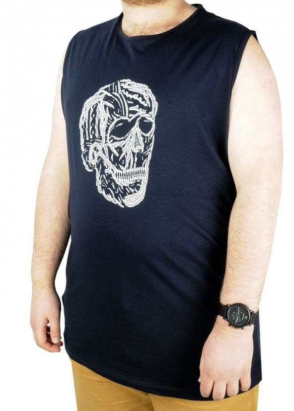 SuperXL Büyük Beden Erkek Kolsuz Tshirt Skull 22124 Lacivert