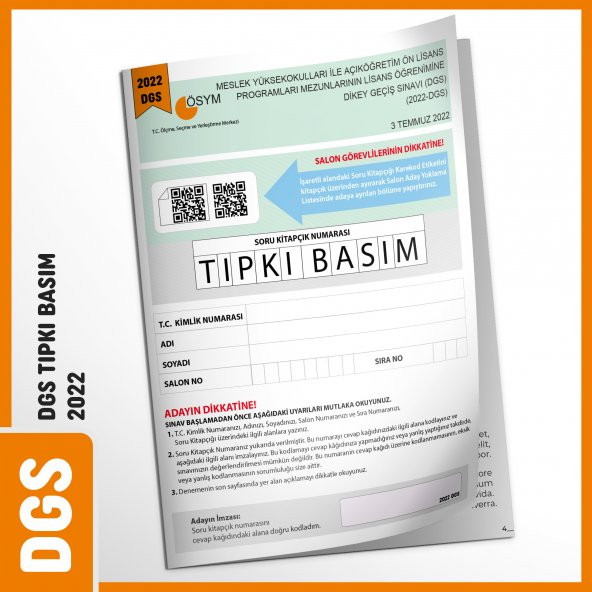 DGS 2022 ÖSYM Tıpkı Basım Çıkmış Soru Türkiye Geneli Dijital Çözümlü Deneme Kitapçığı