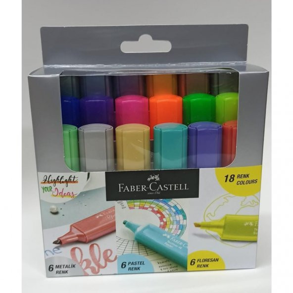 Faber-Castell 18li Fosforlu Kalem Seti (6 Metalik+6 Pastel+6 Floresan)