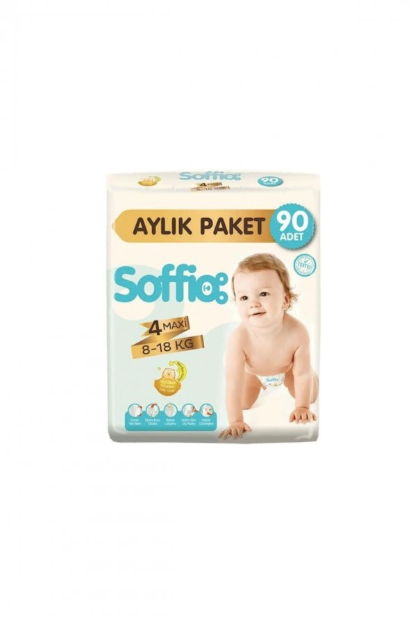 Soffio  4 Numara 90 Adet Bebek Bezi 8-18 Kg Gözenekli Iç Yüzey