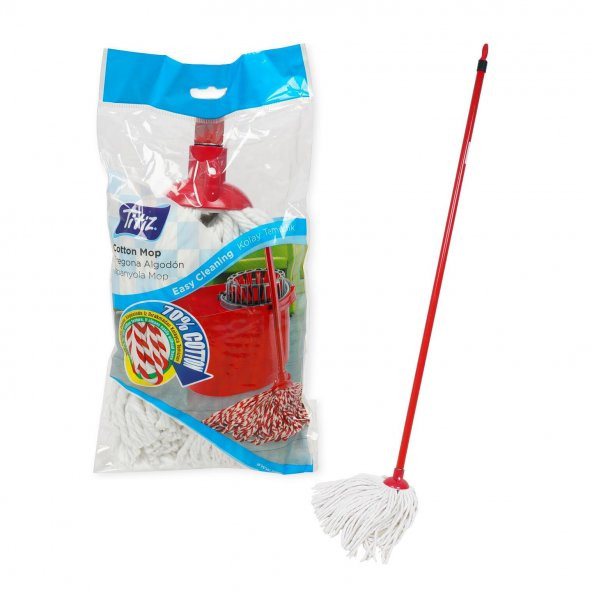Titiz İspanyola Islak Yedek Mop Takımı - Beyaz Cotton Mop + Metal Vidalı Sap - 1 Adet - 2