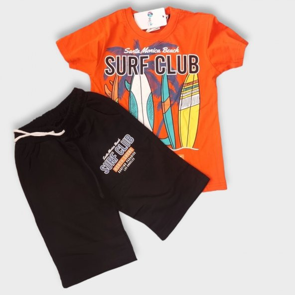 Surf Club Yazı Desenli Turuncu Renk Şortlu Takım - 4