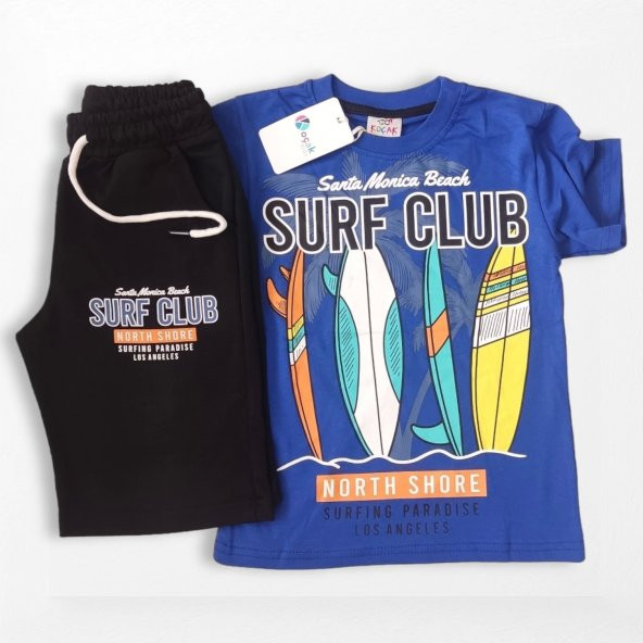 Surf Club Yazı Desenli Mavi Renk Şortlu Takım - 4