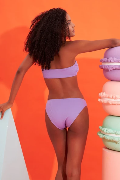 Lila Fitilli Straplez Tek Üst Bikini - Resim 4