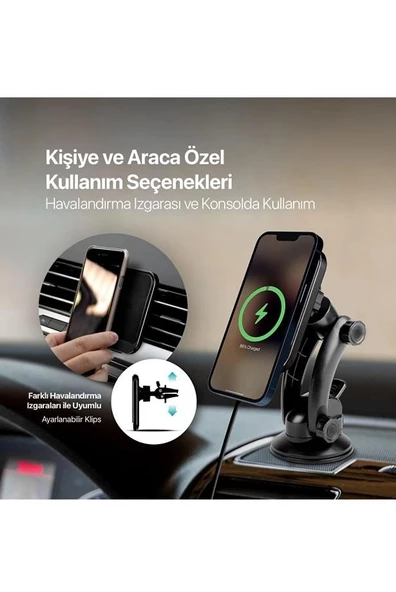 Ttec 2KS18 Aircharger Drive M Magsafe Uyumlu Kablosuz Şarj Özellikli Mıknatıslı Araç Içi Telefon Tutucu - 3