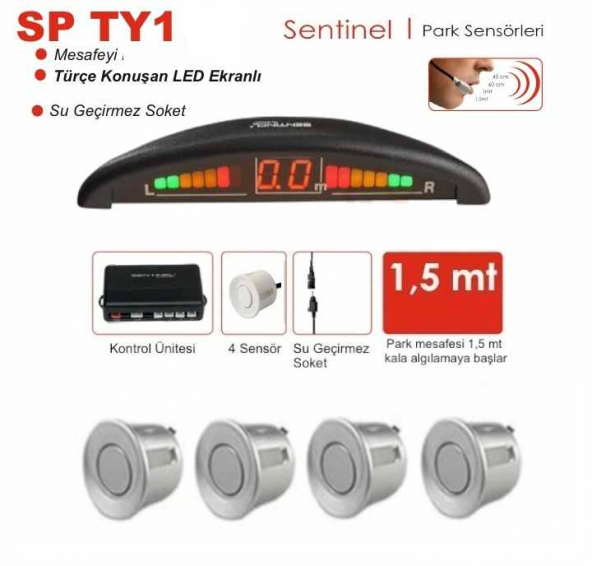 Sentinel Sentinel Oto Park Sensörü Led Ekranlı Türkçe Ses İkazlı Gri Renk 22 mm