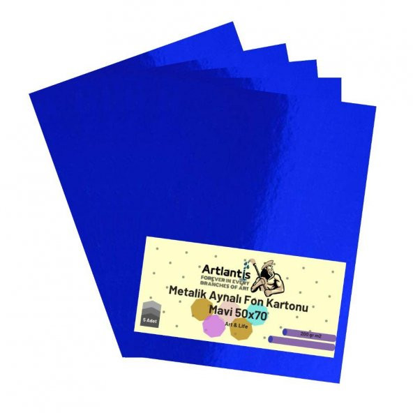 Mavi 50x70 Metalik Aynalı Fon Kartonu 5 Adet 1 Paket Artlantis Aynalı Metalik Fon Kartonu