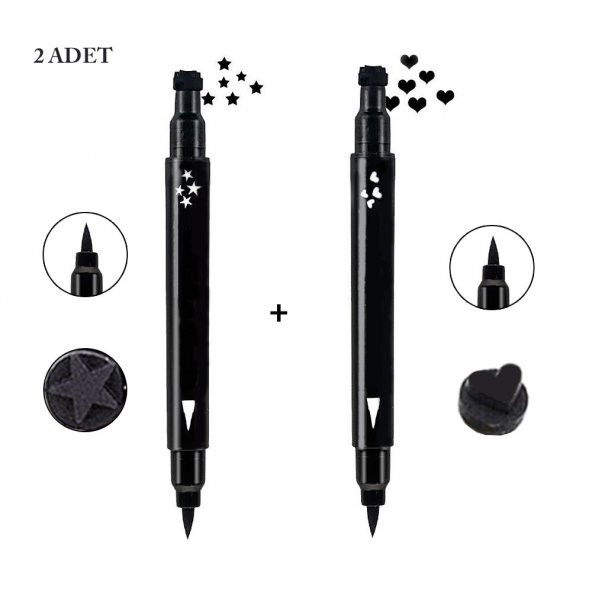 Çift Uçlu Eyeliner  Yıldız ve Kalp Desenli 2li Ekonomik Set