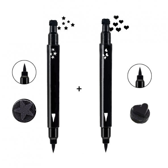 Çift Uçlu Eyeliner  Yıldız ve Kalp Desenli 2li Ekonomik Set - 2
