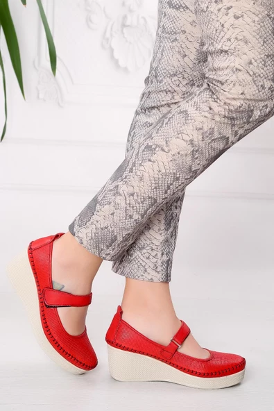 Artı-Artı014-14152-3  Hakiki Deri Ortopedik Kadın Kırmızı Ayakkabı - Resim 2
