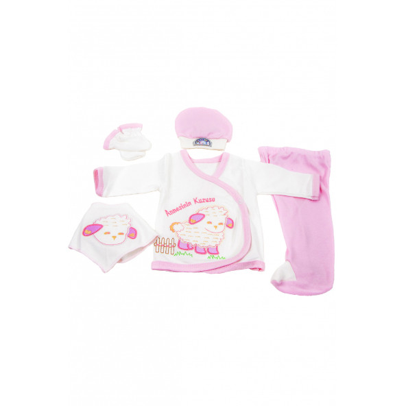 Pembe Hastane Çıkışı Kız Bebek Yeni Doğan Bebek Giyim Seti Doğum Hediyesi 5 Parça Bebek Tulum - 2