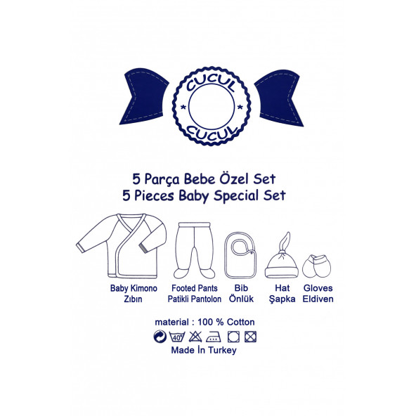 Bebek Giyim Hastane Çıkışı Kıyafetleri Doğum Hediyesi Yeni Doğan Bebek Tulum Çocuk Zıbın Seti - 5