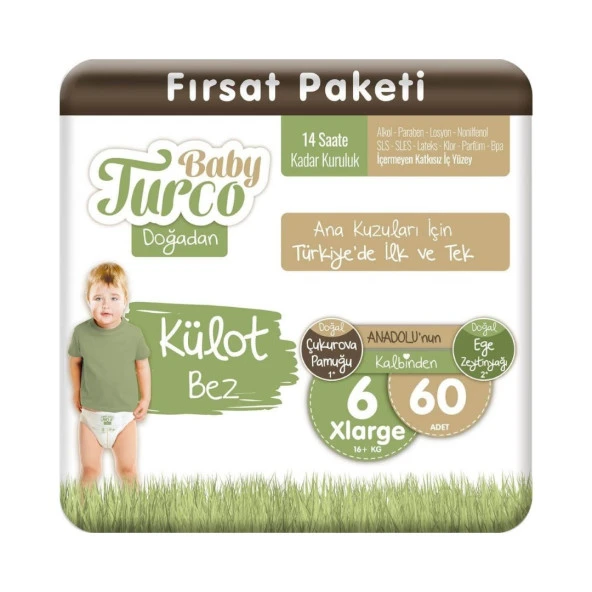 Baby Turco Doğadan Avantaj Paket Külot Bez 6 Beden 16+ kg 120li