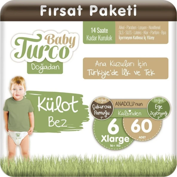 Baby Turco Doğadan Avantaj Paket Külot Bez 6 Beden 16+ kg 120li - 2