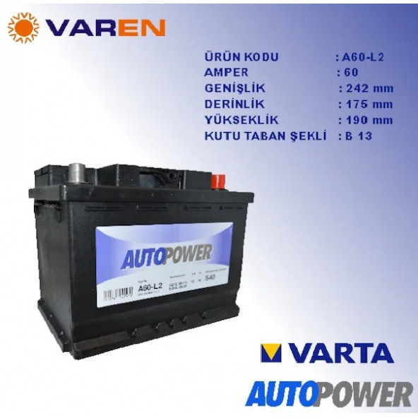 Autopower 12V 60 Ah Amper Akü 540A A60 - 2