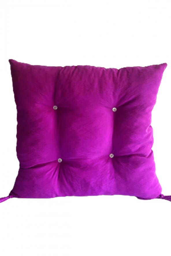 Pofidik Fuşya Düğmeli 40x40 cm Sandalye Minderi Özel Dikişli Bağcıklı