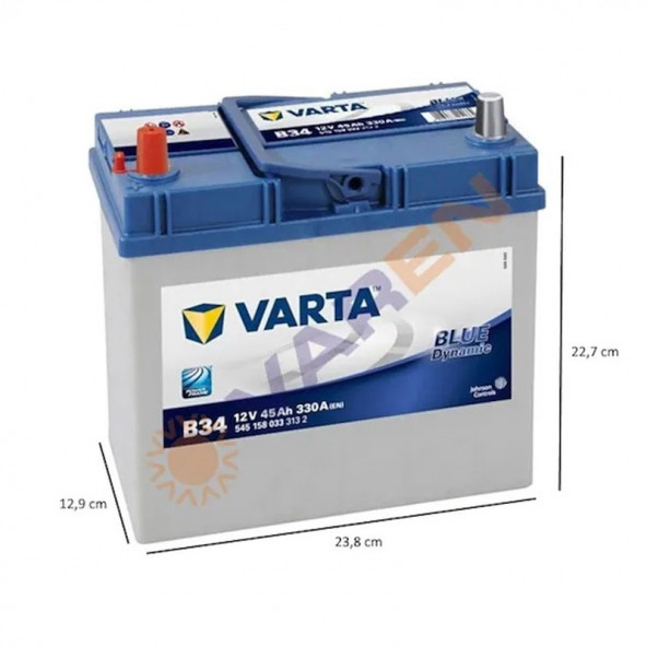 Varta Blue Dynamic B34 Ters Kutup 12 V 45 Ah 330 A(En) Akü - 2