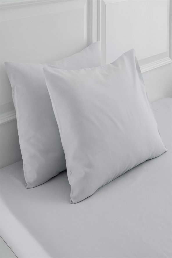 Buz Gri 2li Yastık Kılıfı Beyaz Fermuarlı 50X70 cm - 3
