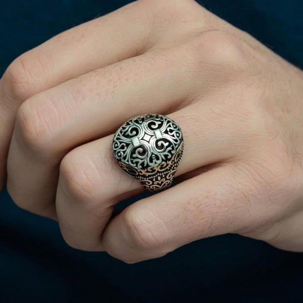 Sarmaşık İşleme Motifli 925 Gümüş Erkek Yüzük - 3