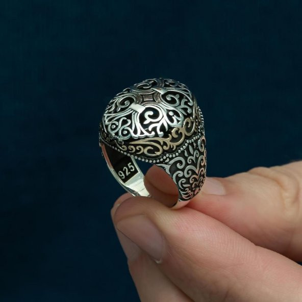 Sarmaşık İşleme Motifli 925 Gümüş Erkek Yüzük - 6