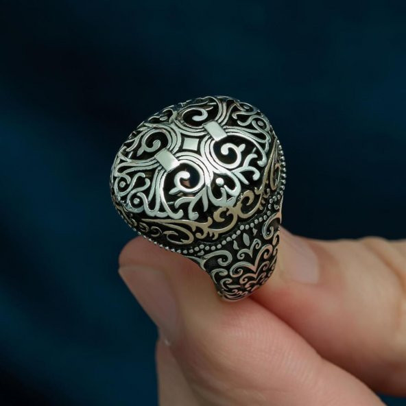 Sarmaşık İşleme Motifli 925 Gümüş Erkek Yüzük - 8