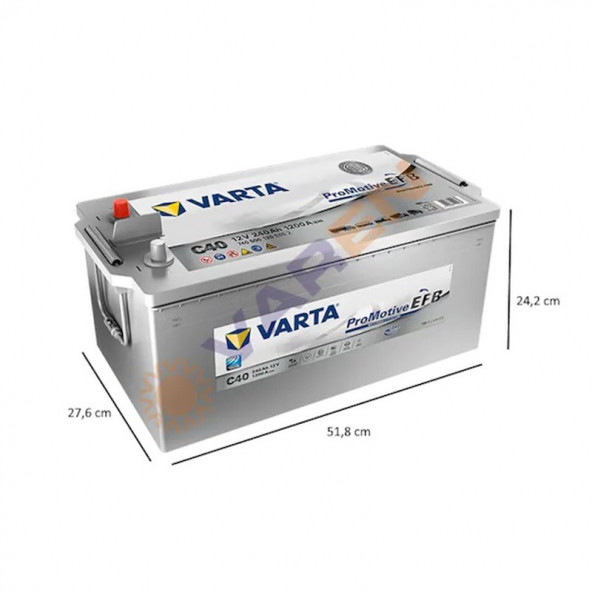 Varta Promotive C40 Start-Stop EFB 12 V 240 Ah 1200 A(EN)  Akü - 2