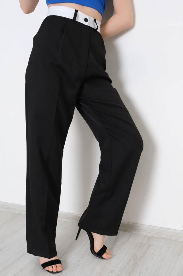 Kadın Şerit Detaylı Salaş Pantolon Siyah