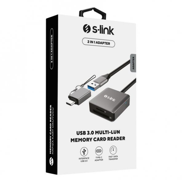 S-link SL-CR21 TypeC ve USB3.0 SD-Micro SD 110M-S Hızlı 2 in 1 Metal Kart Okuyucu
