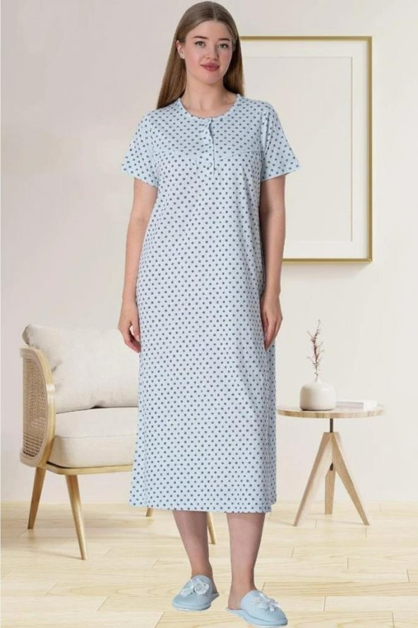 Mecit Pijama 5822 Mavi Lohusa Büyük Beden Anne Gecelik - 2