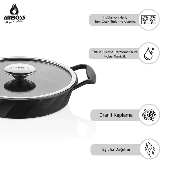 Amboss Kuvars Cam Kapaklı 6 Parça Döküm Sahan Seti - Resim 3