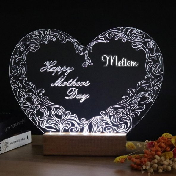 Veraart Kalpli Happy Mothers Day Işıklı Pleksi Kişiye Özel Gece Lambası Anneler Günü Hediyesi 1. Desen