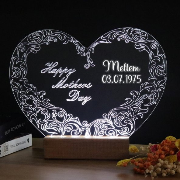 Veraart Kalpli Happy Mothers Day Işıklı Pleksi Kişiye Özel Gece Lambası Anneler Günü Hediyesi 1. Desen - 2