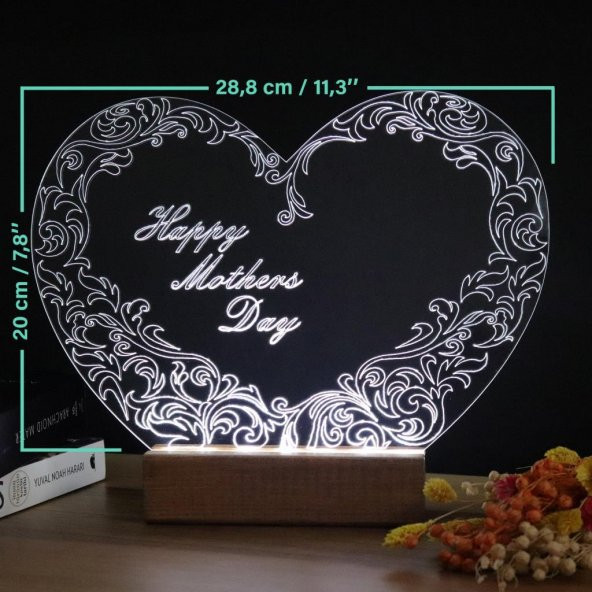 Veraart Kalpli Happy Mothers Day Işıklı Pleksi Kişiye Özel Gece Lambası Anneler Günü Hediyesi 1. Desen - 3