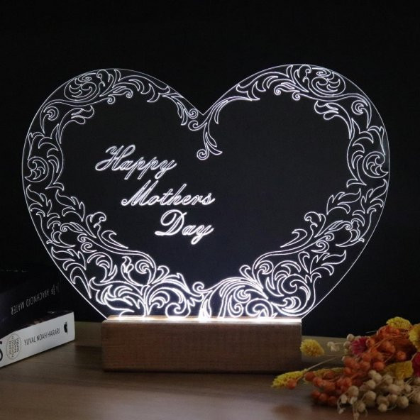 Veraart Kalpli Happy Mothers Day Işıklı Pleksi Kişiye Özel Gece Lambası Anneler Günü Hediyesi 1. Desen - 4