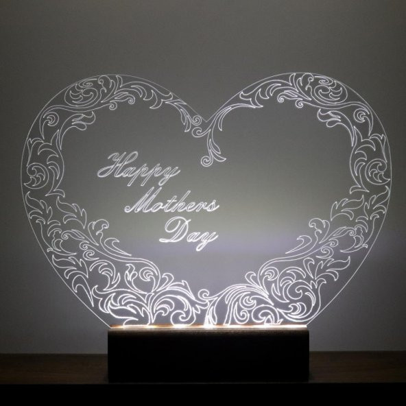 Veraart Kalpli Happy Mothers Day Işıklı Pleksi Kişiye Özel Gece Lambası Anneler Günü Hediyesi 1. Desen - 6