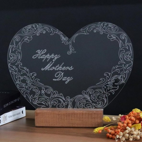 Veraart Kalpli Happy Mothers Day Işıklı Pleksi Kişiye Özel Gece Lambası Anneler Günü Hediyesi 1. Desen - 10