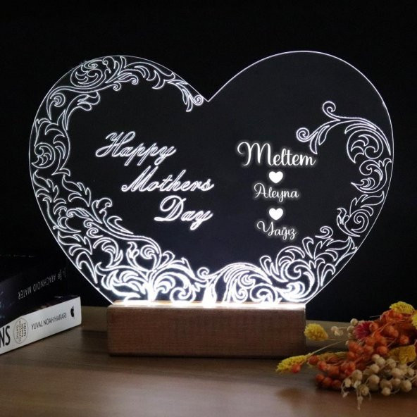 Veraart Kalpli Happy Mothers Day Işıklı Pleksi Kişiye Özel Gece Lambası Anneler Günü Hediyesi 2. Desen