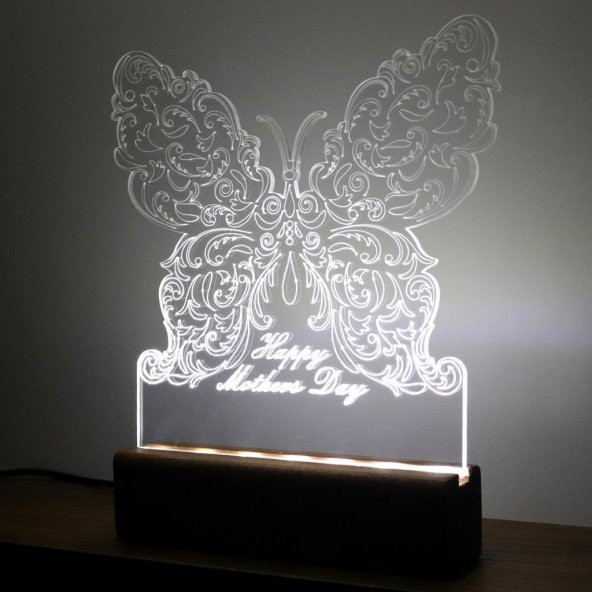 Veraart Kelebek Desenli Happy Mothers Day Işıklı Pleksi Kişiye Özel Gece Lambası Anneler Günü Hediyesi - 8
