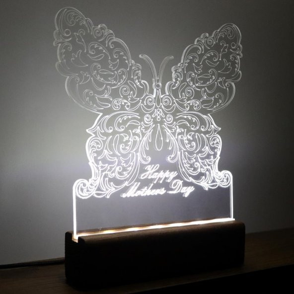 Veraart Kelebek Desenli Happy Mothers Day Işıklı Pleksi Kişiye Özel Gece Lambası Anneler Günü Hediyesi - 9