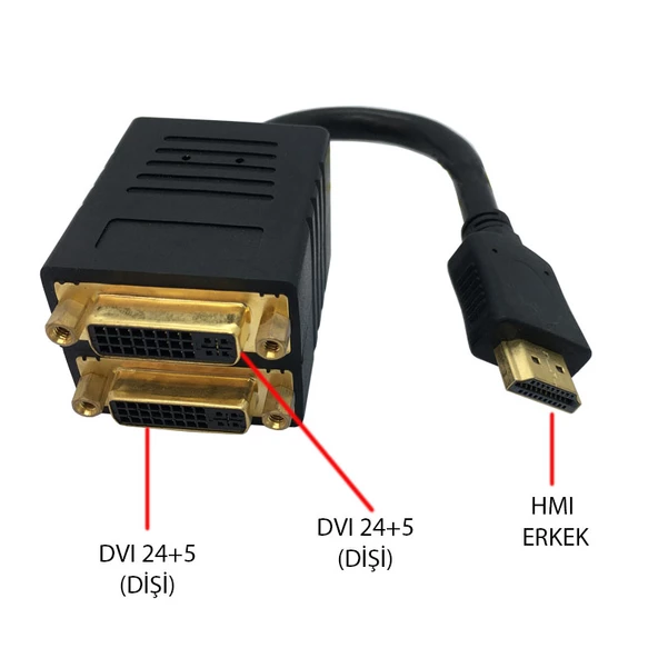 Hdmı erkek - çift dual dvı 24+5 dişi pasif Y ayırıcı kablo - 4