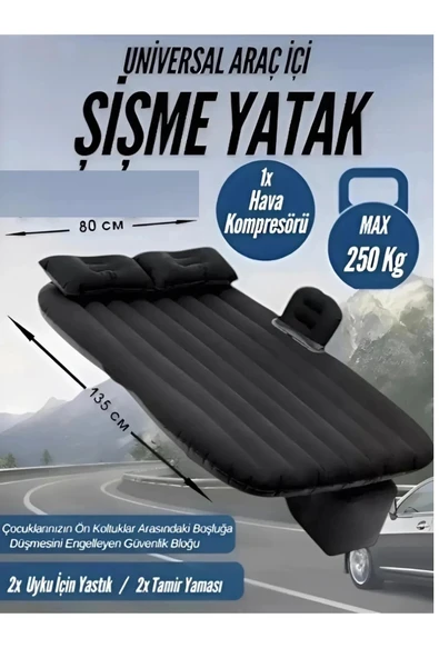 Şişme Yatak Araba Ve Kamp Yatağı Pompa Yastıklı Yatak Seti Siyah AB167