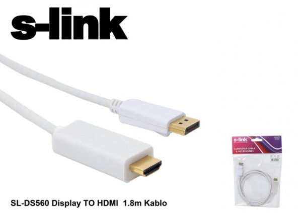 S-Link SL-DS560 1.8 Mt DISPLAY PORT to HDMI Erkek-Erkek Altın Uçlu Dönüştürücü Adaptör
