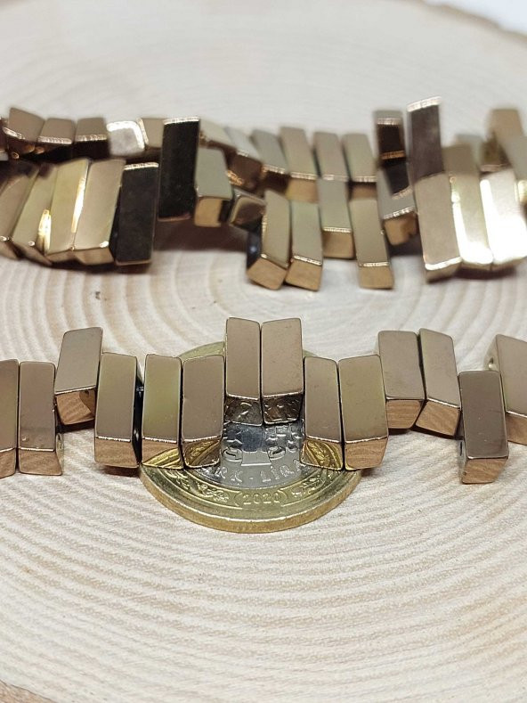 Hematit Taşı Dikdörtgen Çift delikli Dizi 4,5*12mm (36800) - 2