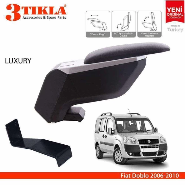 3 Tıkla Fiat Doblo 2006-2010 Delmesiz Çelik Ayaklı Siyah Kolçak Kol Dayama