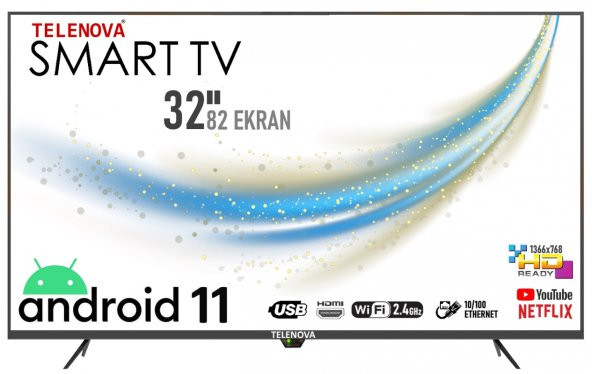 Telenova 32" 82 Ekran Uydulu Android11 32S1101 Hd Ready